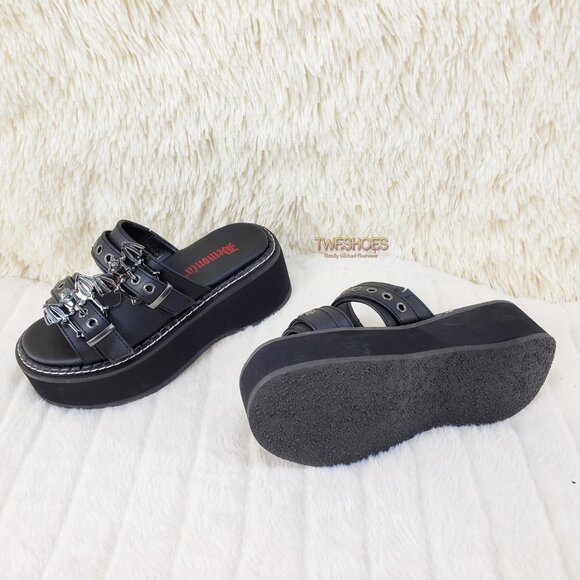 Emily 2" Platform Bat Buckle Slip On Goth Sandals Shoes 100 Restocked - Picture 9 of 9